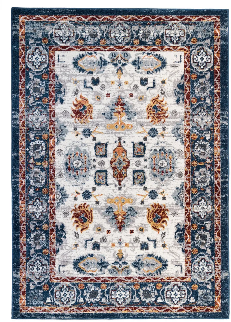 10' Blue Floral Power Loom Runner Rug Photo 1