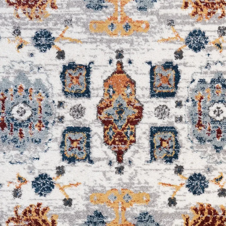 10' Blue Floral Power Loom Runner Rug Photo 3