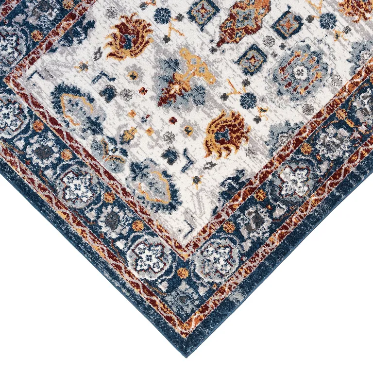 10' Blue Floral Power Loom Runner Rug Photo 5