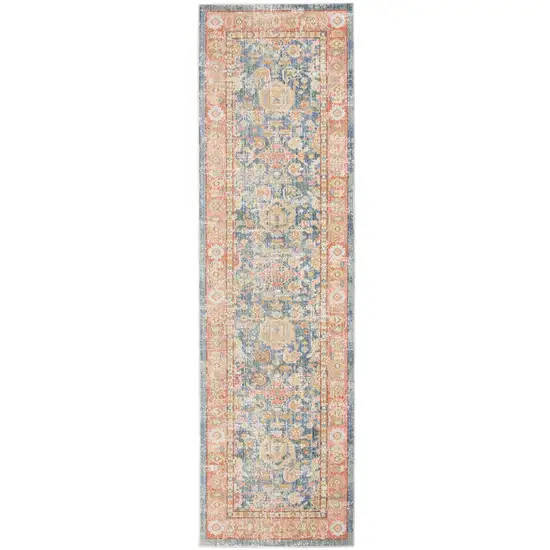 8' Blue Floral Power Loom Runner Rug Photo 1