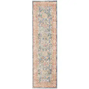 Photo of 8' Blue Floral Power Loom Runner Rug