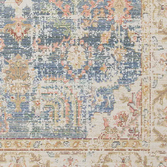 8' Blue Floral Power Loom Runner Rug Photo 5