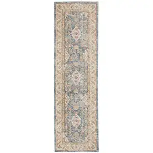 Photo of 8' Blue Floral Power Loom Runner Rug