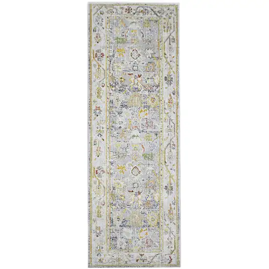 8' Blue Floral Power Loom Runner Rug Photo 1