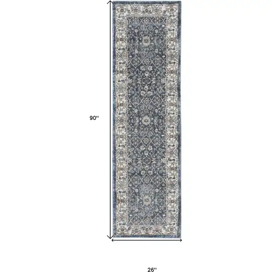 8' Blue Floral Power Loom Runner Rug Photo 3