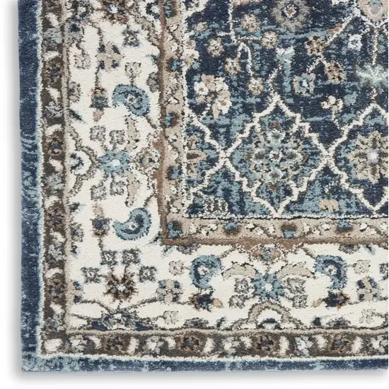 8' Blue Floral Power Loom Runner Rug Photo 9