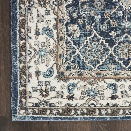 8' Blue Floral Power Loom Runner Rug Photo 8