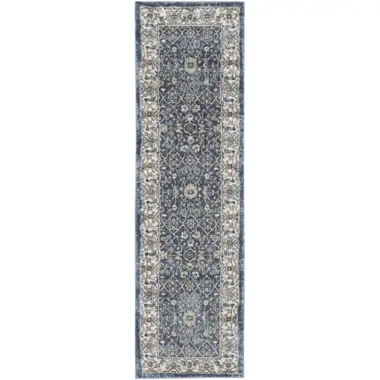 8' Blue Floral Power Loom Runner Rug Photo 4