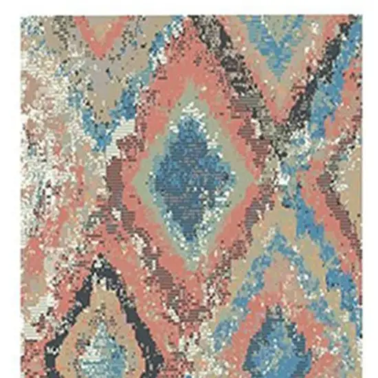 8' Blue Geometric Distressed Runner Rug With Fringe Photo 4