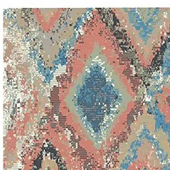 8' Blue Geometric Distressed Runner Rug With Fringe Photo 3