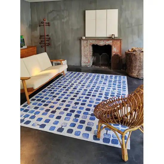 10' Blue Geometric Non Skid Area Rug Photo 8