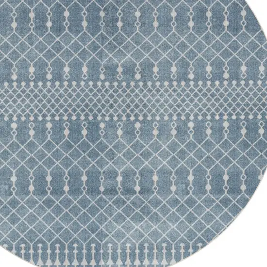 4' Blue Geometric Power Loom Round Rug Photo 5