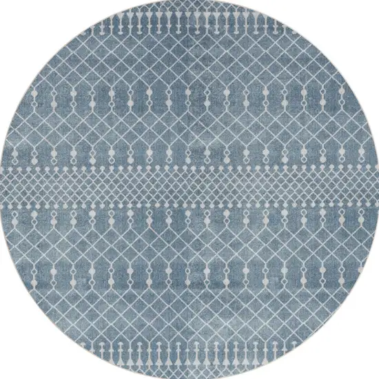 4' Blue Geometric Power Loom Round Rug Photo 4