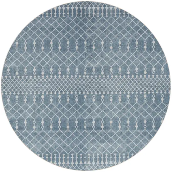 4' Blue Geometric Power Loom Round Rug Photo 2