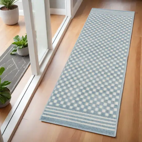 6' Blue Geometric Runner Rug Photo 2