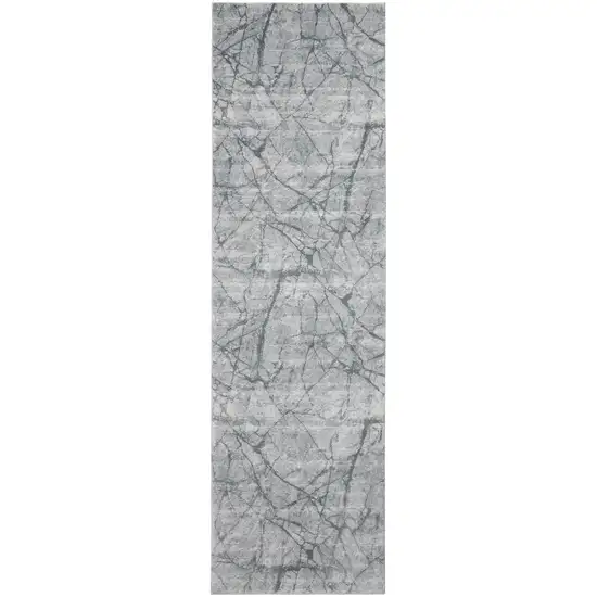 8' Blue Gray And Ivory Abstract Distressed Stain Resistant Runner Rug Photo 1