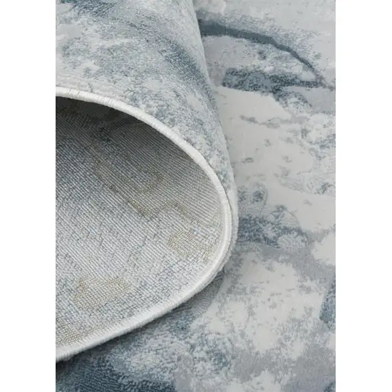 8' Blue Gray And Ivory Abstract Distressed Stain Resistant Runner Rug Photo 5