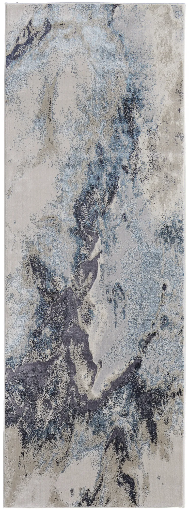 8' Blue Gray And Ivory Abstract Power Loom Runner Rug Photo 1