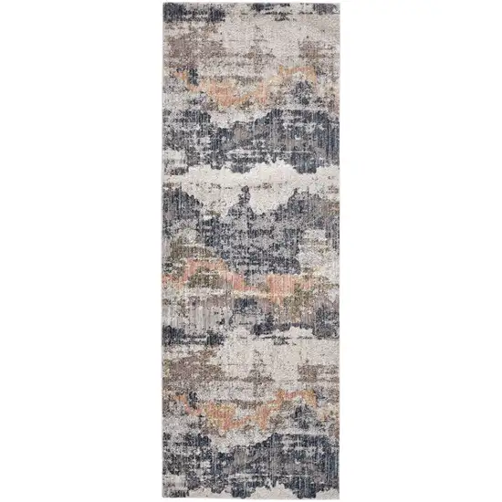 8' Blue Gray And Ivory Abstract Stain Resistant Runner Rug Photo 1