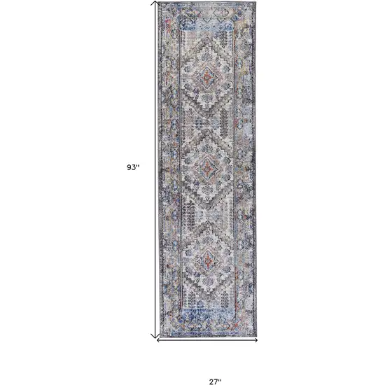 8' Blue Gray And Ivory Floral Stain Resistant Runner Rug Photo 8