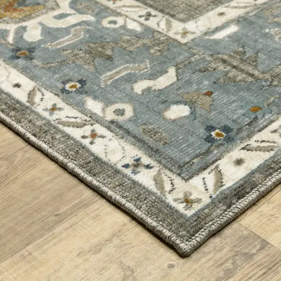 8' Blue Gray And Ivory Oriental Runner Rug Photo 8