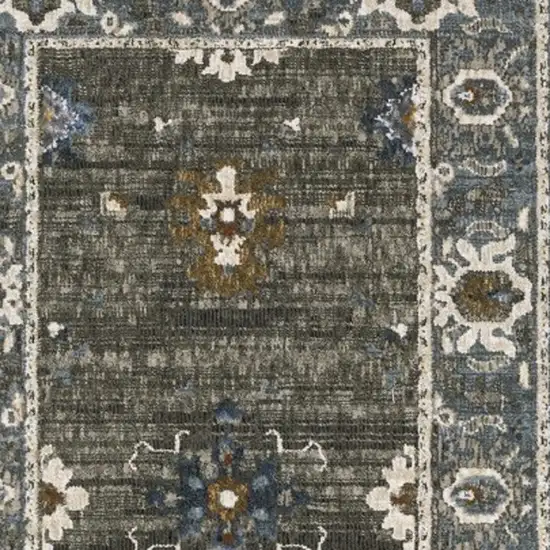 8' Blue Gray And Ivory Oriental Runner Rug Photo 7