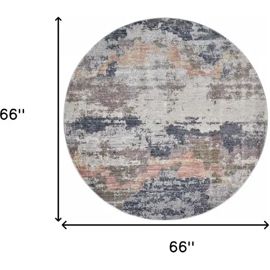 6' Blue Gray And Ivory Round Abstract Stain Resistant Area Rug Photo 6