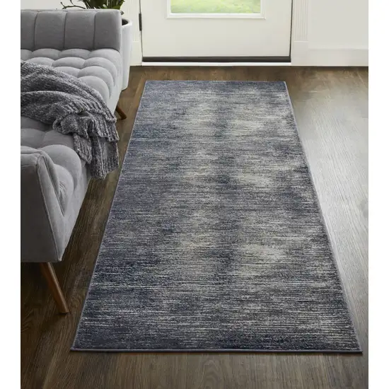 8' Blue Gray And Ivory Striped Power Loom Distressed Runner Rug Photo 4