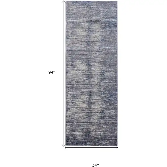 8' Blue Gray And Ivory Striped Power Loom Distressed Runner Rug Photo 7