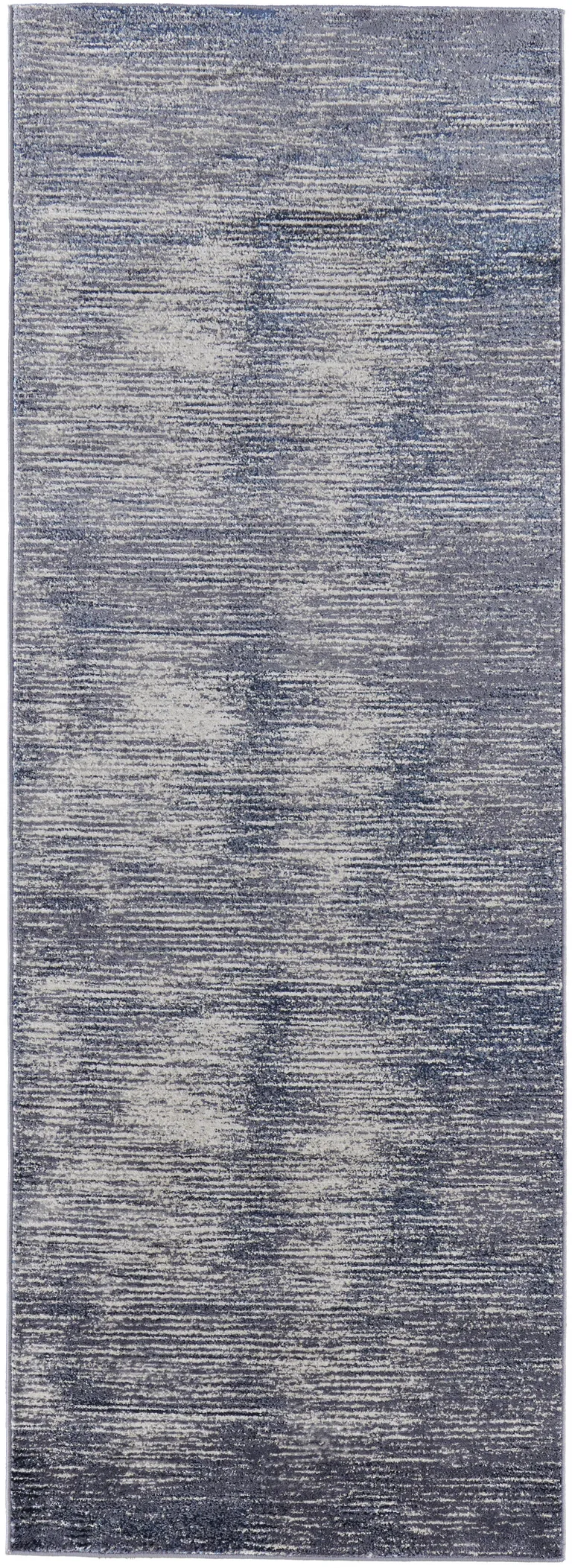 8' Blue Gray And Ivory Striped Power Loom Distressed Runner Rug Photo 1