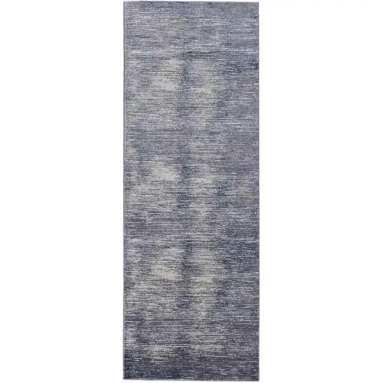 8' Blue Gray And Ivory Striped Power Loom Distressed Runner Rug Photo 1