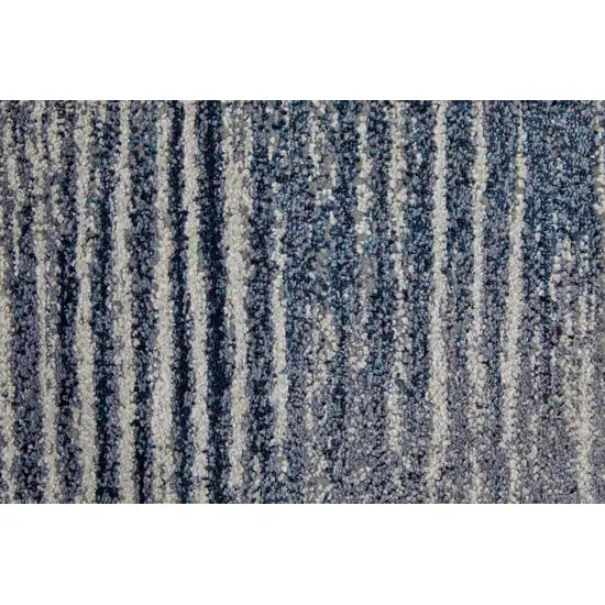 8' Blue Gray And Ivory Striped Power Loom Distressed Runner Rug Photo 6