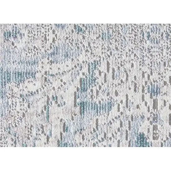 8' Blue Gray And Silver Abstract Distressed Runner Rug With Fringe Photo 5