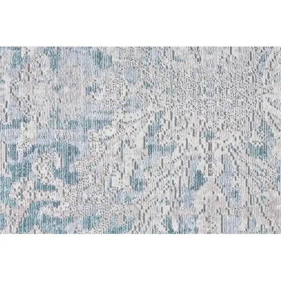 8' Blue Gray And Silver Abstract Distressed Runner Rug With Fringe Photo 6