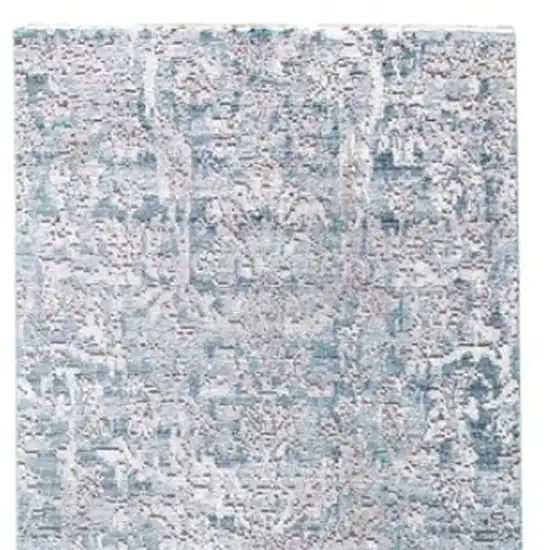 8' Blue and Gray Abstract Distressed Runner Rug Photo 6