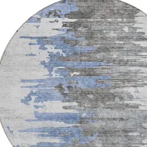 Photo of 8' Blue Gray And Silver Round Abstract Washable Indoor Outdoor Area Rug