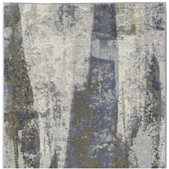 8' Blue Gray And Tan Abstract Power Loom Distressed Runner Rug Photo 4