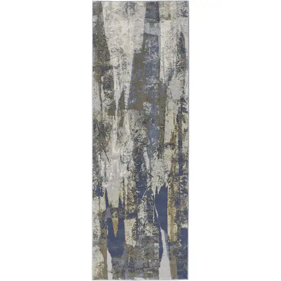 8' Blue Gray And Tan Abstract Power Loom Distressed Runner Rug Photo 1