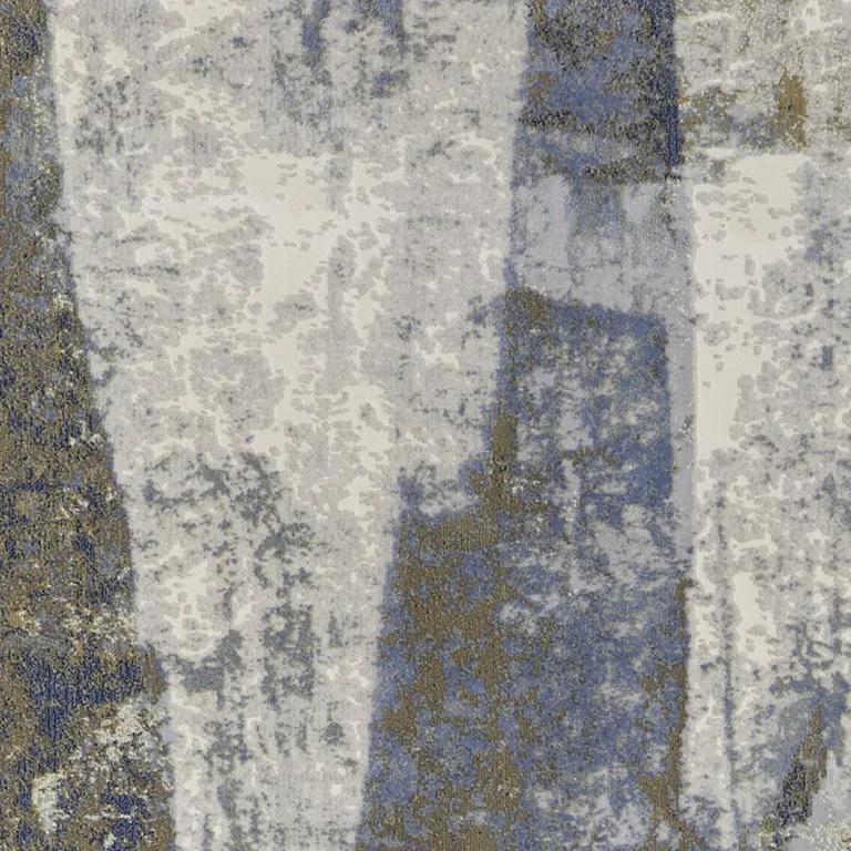 8' Blue Gray And Tan Abstract Power Loom Distressed Runner Rug Photo 3