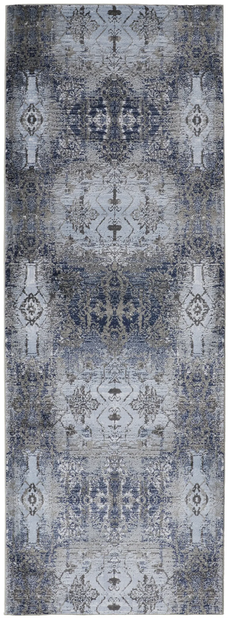 8' Blue Gray And Taupe Abstract Stain Resistant Runner Rug Photo 1