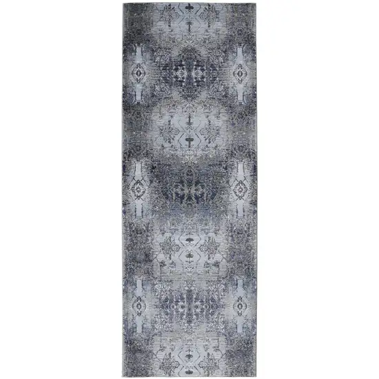 8' Blue Gray And Taupe Abstract Stain Resistant Runner Rug Photo 1