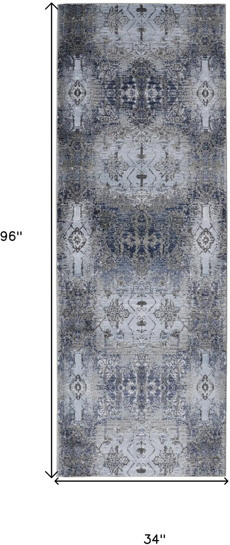 8' Blue Gray And Taupe Abstract Stain Resistant Runner Rug Photo 5