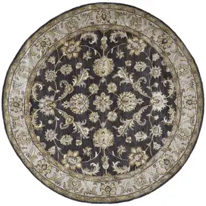 Photo of 8' Blue Gray And Taupe Round Wool Floral Tufted Handmade Stain Resistant Area Rug