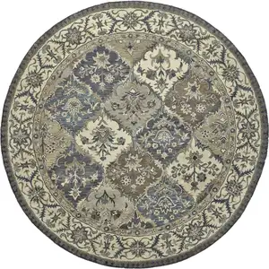 Photo of 8' Blue Gray And Taupe Round Wool Paisley Tufted Handmade Stain Resistant Area Rug