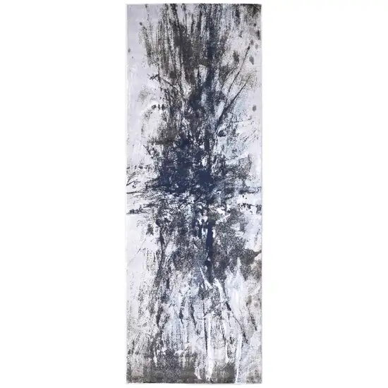 8' Blue Gray And White Abstract Stain Resistant Runner Rug Photo 1