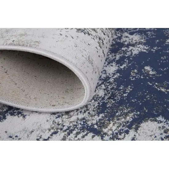 8' Blue Gray And White Abstract Stain Resistant Runner Rug Photo 6