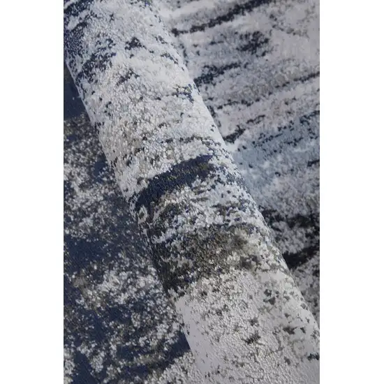 8' Blue Gray And White Abstract Stain Resistant Runner Rug Photo 5