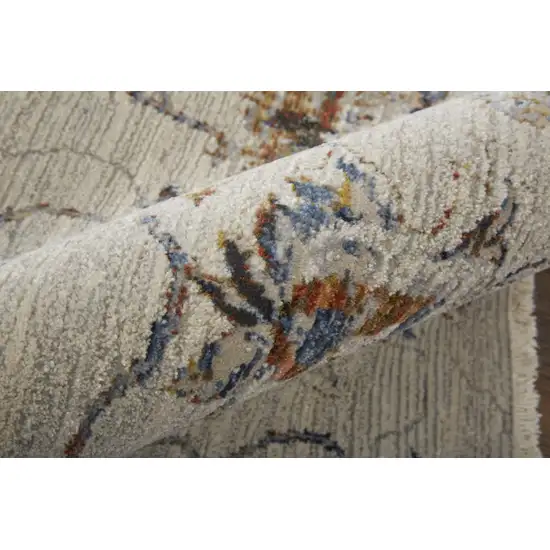 8' Blue Gray and Brown Floral Power Loom Worn Faded Runner Rug With Fringe Photo 9