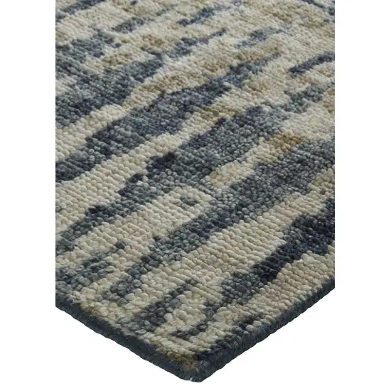 8' Blue Gray and Tan Wool Abstract Hand Knotted Runner Rug Photo 7