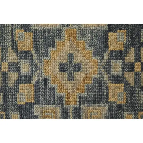 8' Blue Gray and Tan Wool Oriental Hand Knotted Runner Rug With Fringe Photo 7